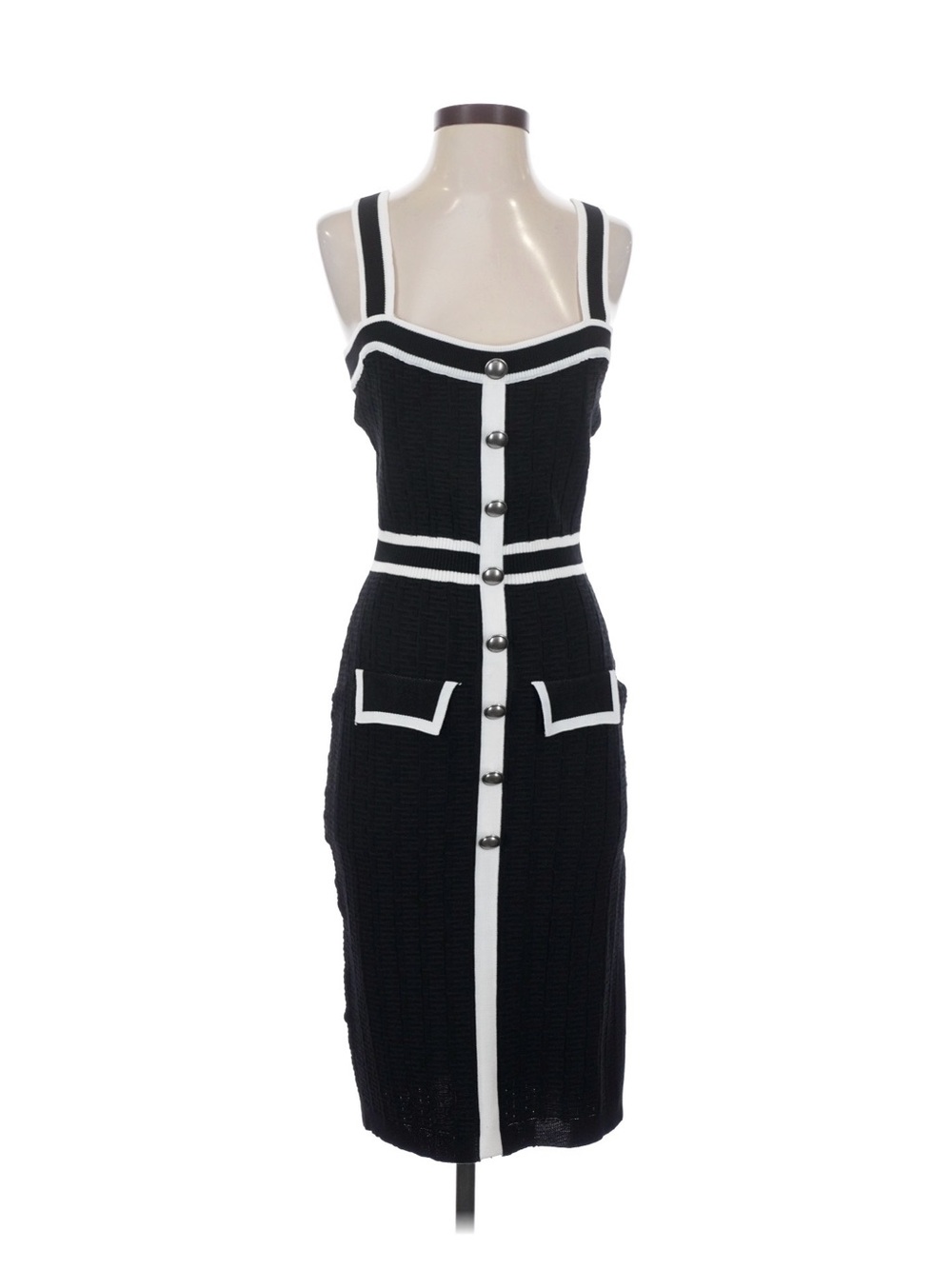 Fashion Nova Black Knit Midi Dress w/ White Contrast Trim- Size Small - NWT